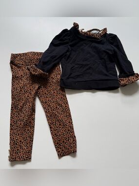 Janie and Jack Black Top with Leopard-Print Leggings Set